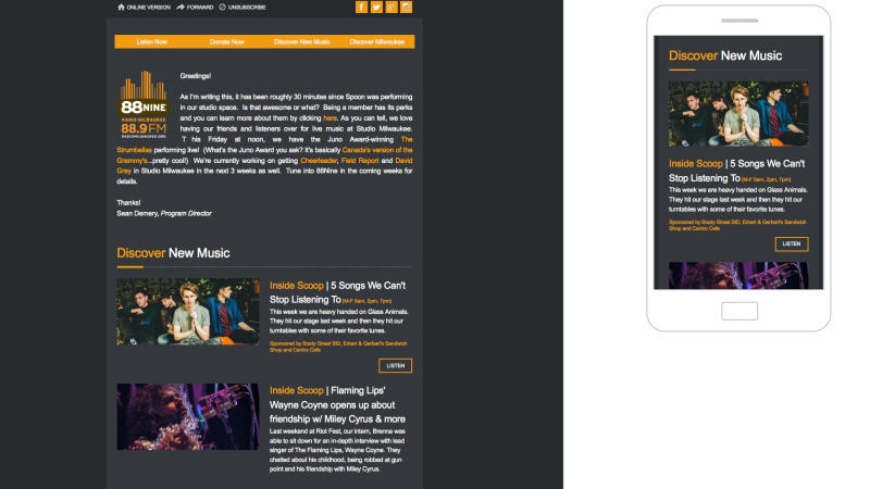 88Nine Radio Milwaukee, Responsive E-Newsletter